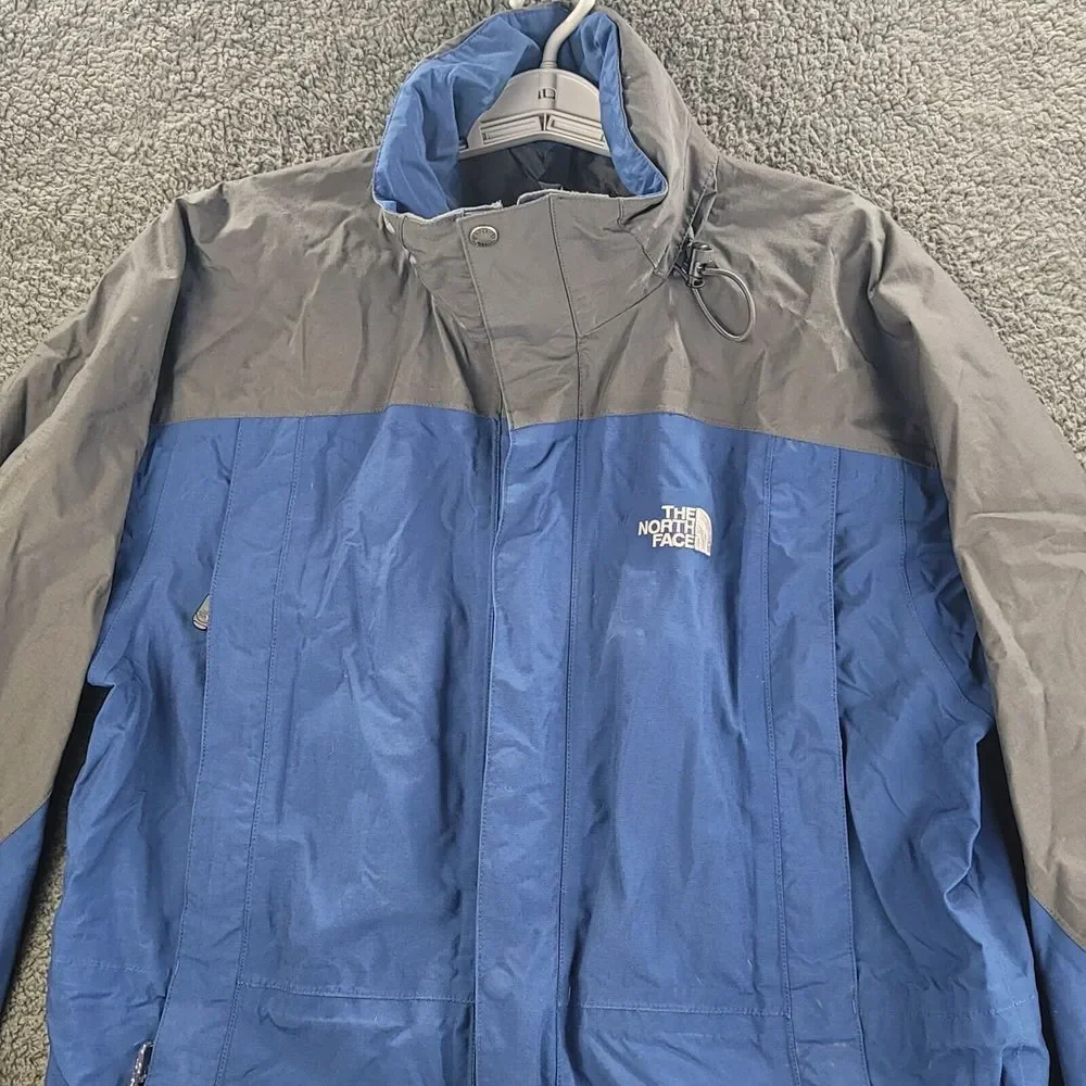 North Face Hyvent Jacket Blue Gray Mens Medium Winter Coat Hoodie Full Zip Nylon